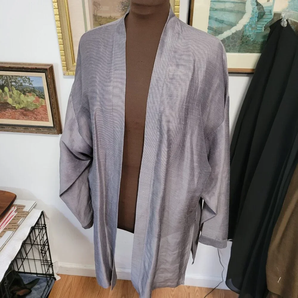 Eileen Fisher Silk & Linen Lightweight Kimono Jacket Size L - Picture 3 of 7